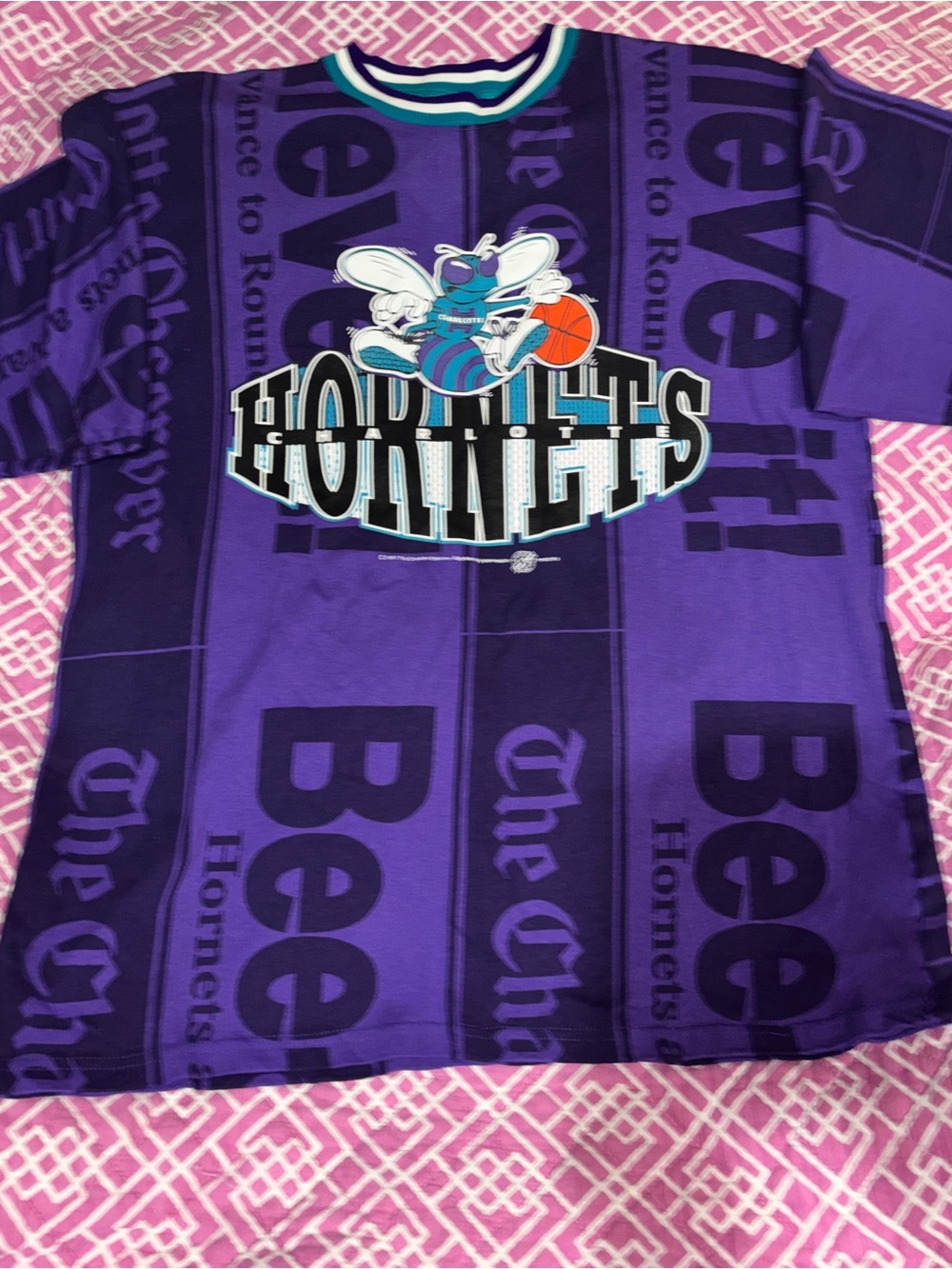 Vintage NBA Charlotte Hornets short sleeve shirt, NWT by Front Pages, Size-XL